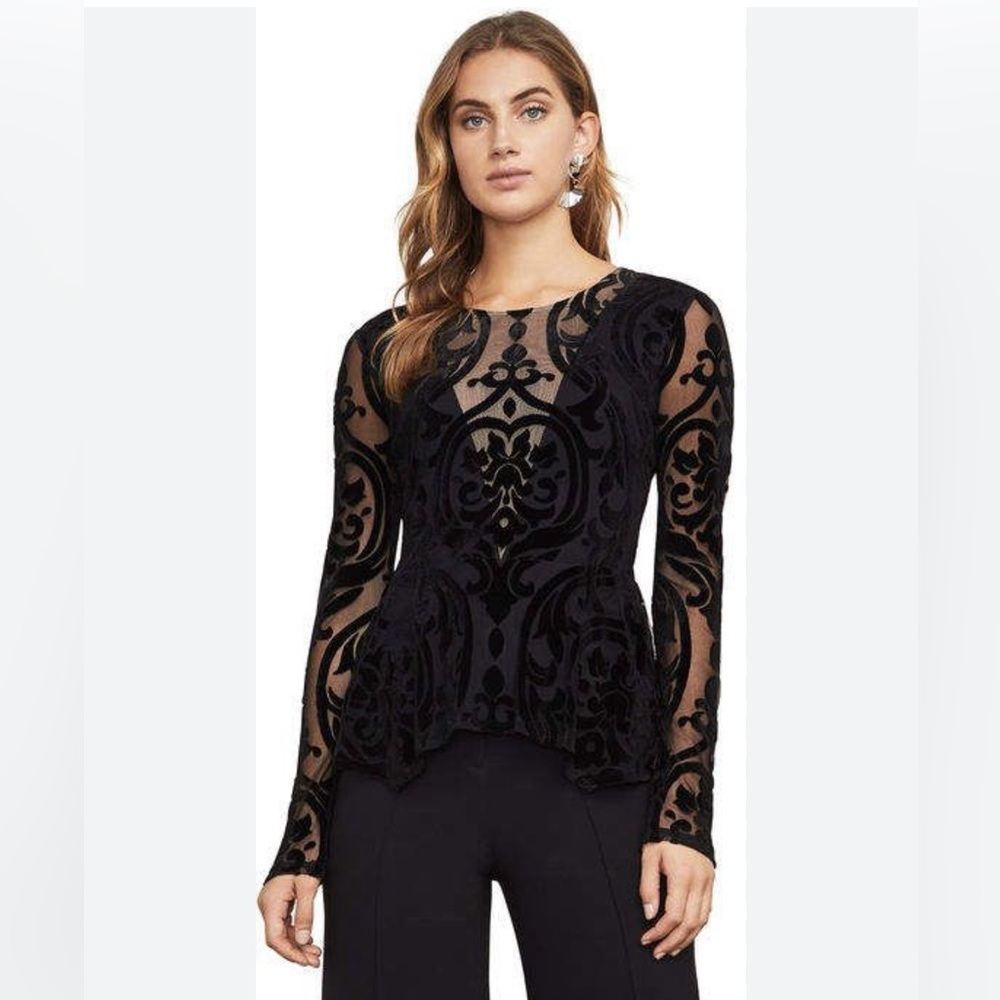 Bcbmaxazria black lace/velvet peekaboo top